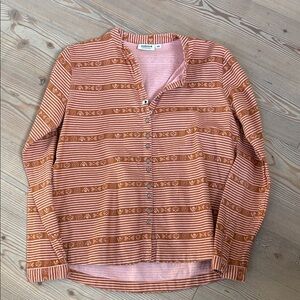 Striped Button-Up Blouse - Orange and Pink